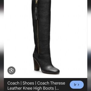 Coach Black Leather Knee-High Tassel Zip Boots